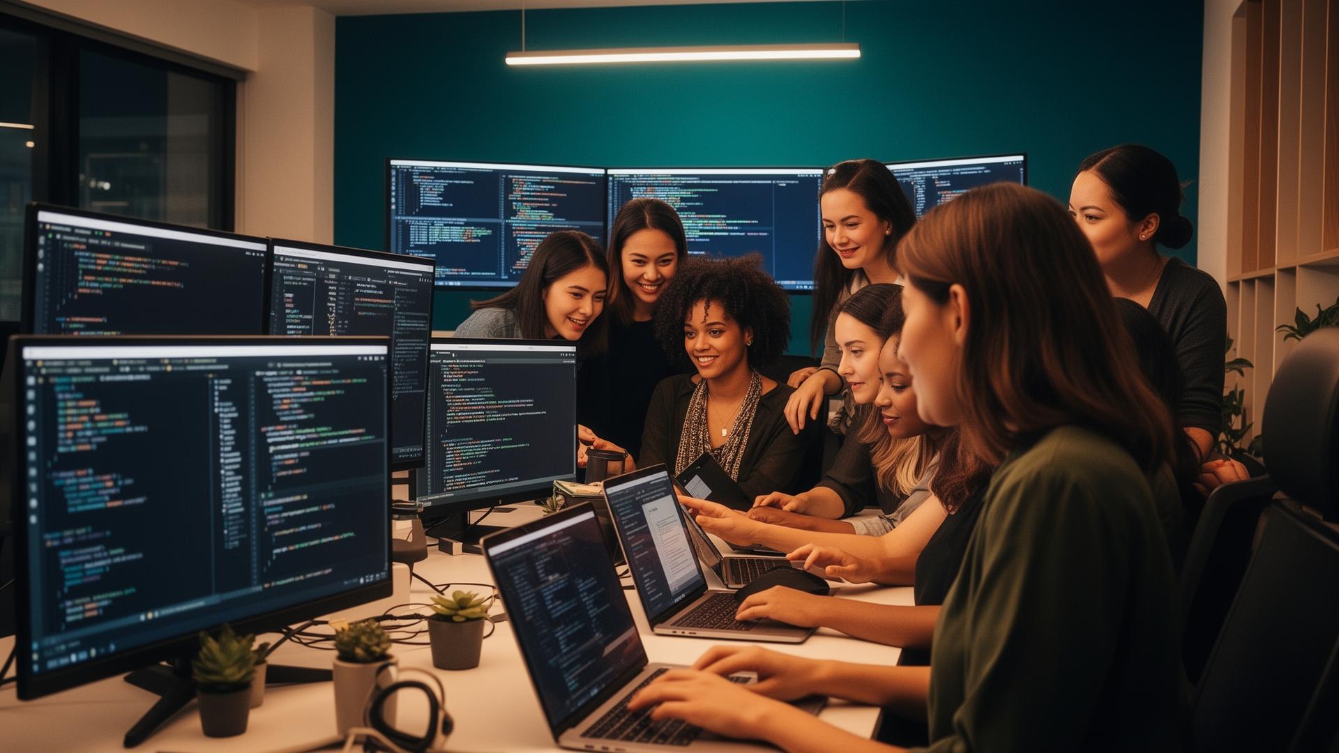 Women collaborating in tech